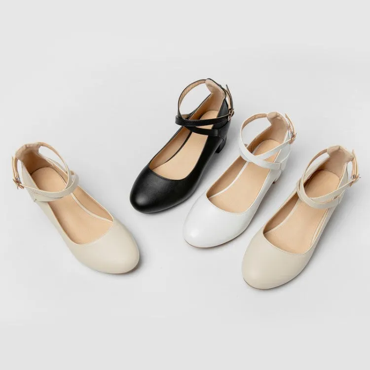 Women's Buckle Ankle Strap Pumps Chunky Heels Shoes High Heels For Homecoming