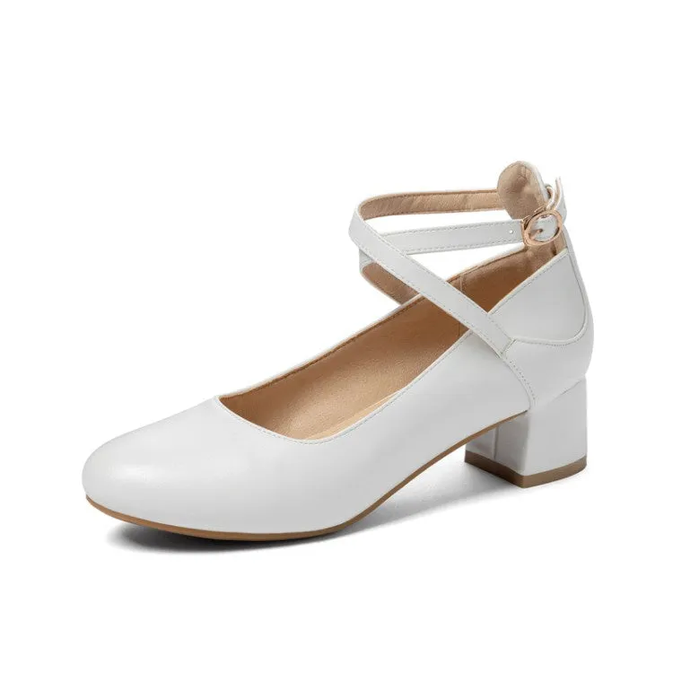 Dress Up High Heels Women's Buckle Ankle Strap Pumps Chunky Heels Shoes