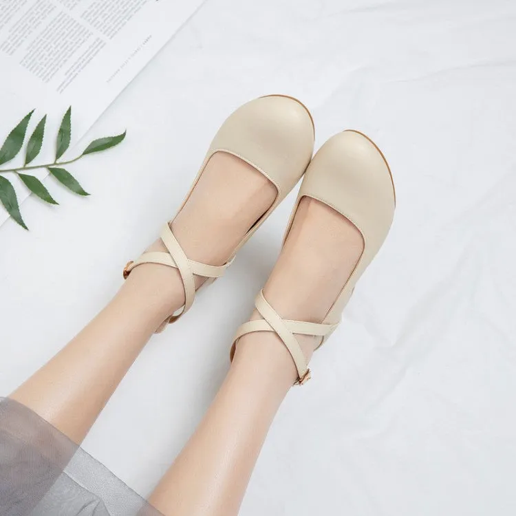 Women's Buckle Ankle Strap Pumps Chunky Heels Shoes Replace Heel On High Heels