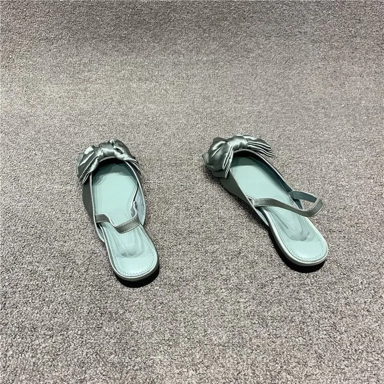 Chicmy Summer Flat Slippers Outdoor Female Beach Slides Silk Bow Pointed Toe Women Sandals Elegant Ladies Shoes Casual Flip Flops Viral Slippers