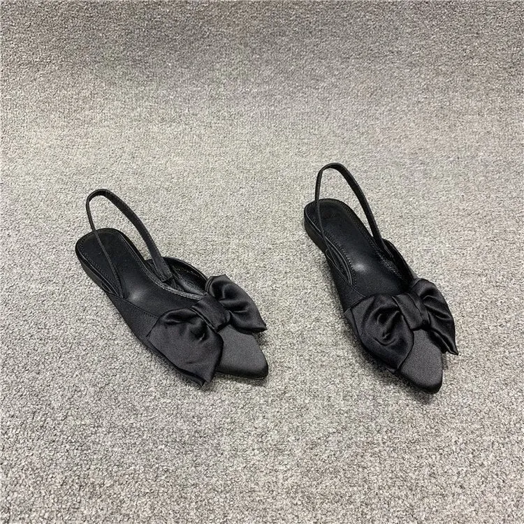 Chicmy Summer Flat Slippers Outdoor Female Beach Slides Silk Bow Pointed Toe Women Sandals Elegant Ladies Shoes Casual Flip Flops Knitting Slippers Free Pattern