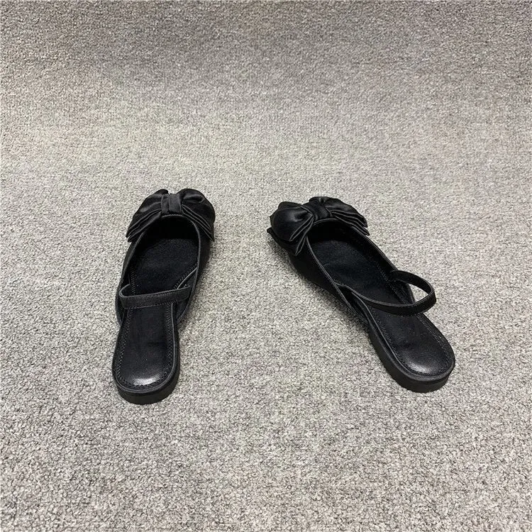 Barefoot Wool Slippers Chicmy Summer Flat Slippers Outdoor Female Beach Slides Silk Bow Pointed Toe Women Sandals Elegant Ladies Shoes Casual Flip Flops