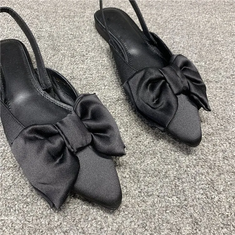 Chicmy Summer Flat Slippers Outdoor Female Beach Slides Silk Bow Pointed Toe Women Sandals Elegant Ladies Shoes Casual Flip Flops Hanging Ballet Slippers