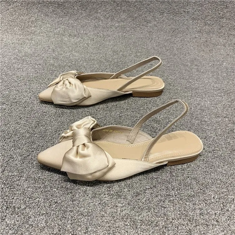 Fashion Slippers Chicmy Summer Flat Slippers Outdoor Female Beach Slides Silk Bow Pointed Toe Women Sandals Elegant Ladies Shoes Casual Flip Flops