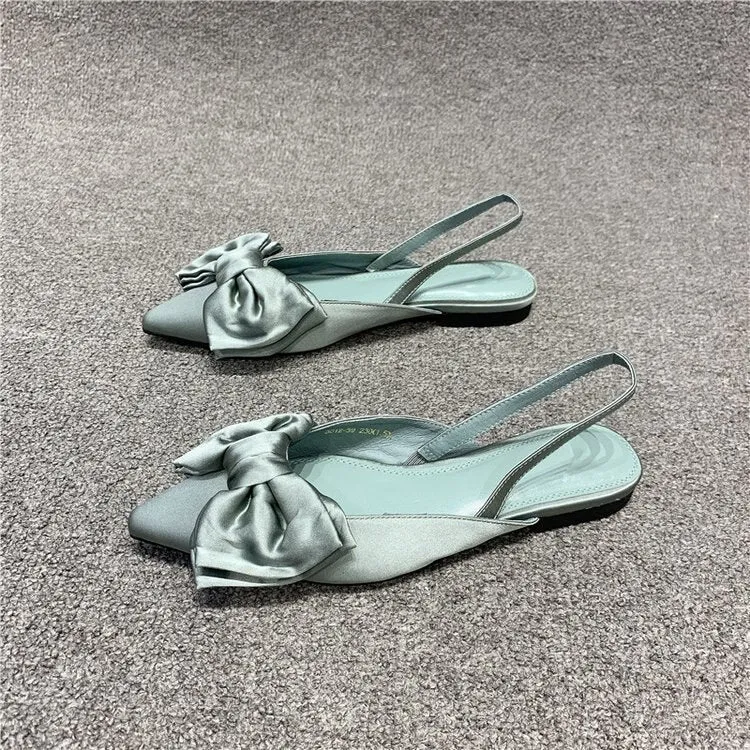 Chicmy Summer Flat Slippers Outdoor Female Beach Slides Silk Bow Pointed Toe Women Sandals Elegant Ladies Shoes Casual Flip Flops Slippers Funny