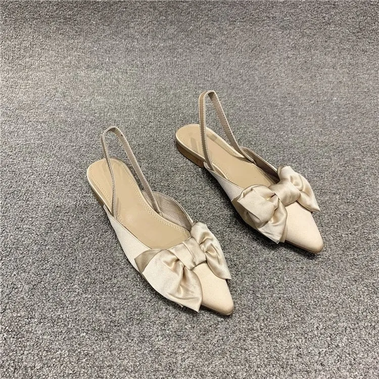 Chicmy Summer Flat Slippers Outdoor Female Beach Slides Silk Bow Pointed Toe Women Sandals Elegant Ladies Shoes Casual Flip Flops Snoopy Slippers