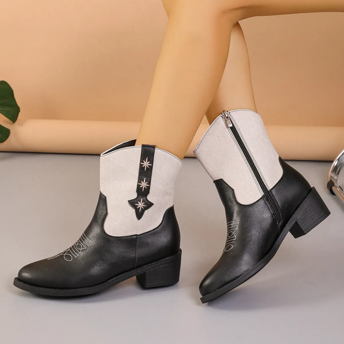 Terraspark Boots Step into Western Vibes with New Denim Patchwork Cowboy Boots for Women