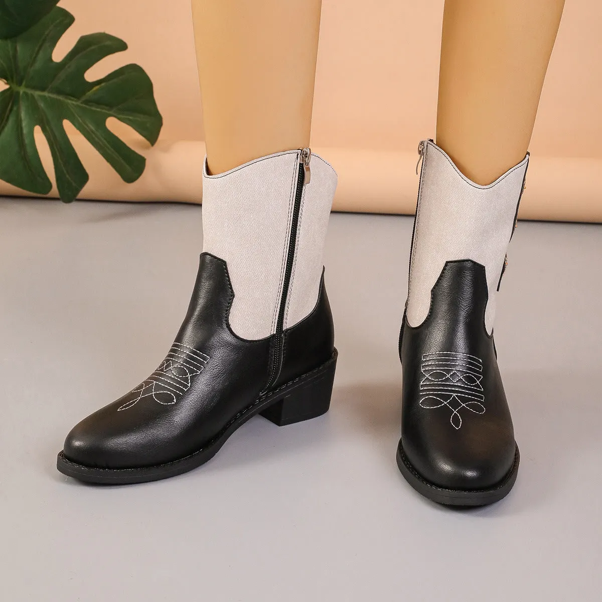 Wide Rain Boots Step into Western Vibes with New Denim Patchwork Cowboy Boots for Women