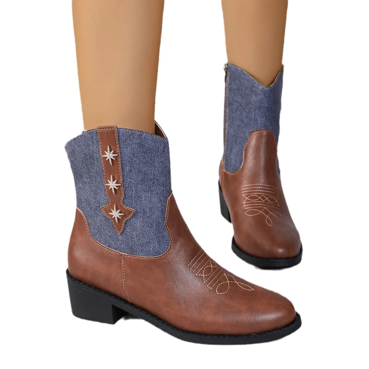 Lightweight Hiking Boots Step into Western Vibes with New Denim Patchwork Cowboy Boots for Women