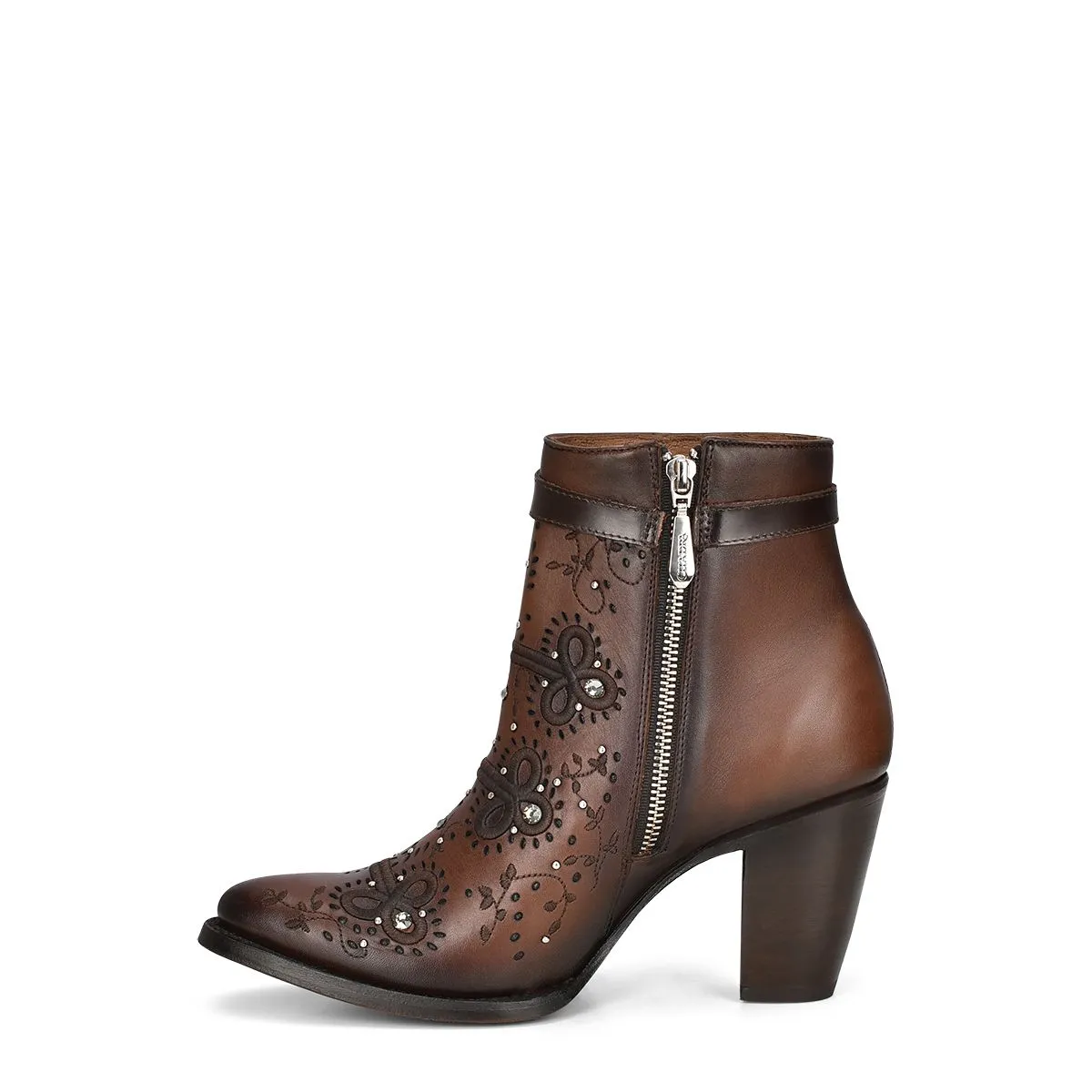 3F92RS - Cuadra brown western cowgirl cowhide leather ankle boots for women Ostrich Leather Cowboy Boots