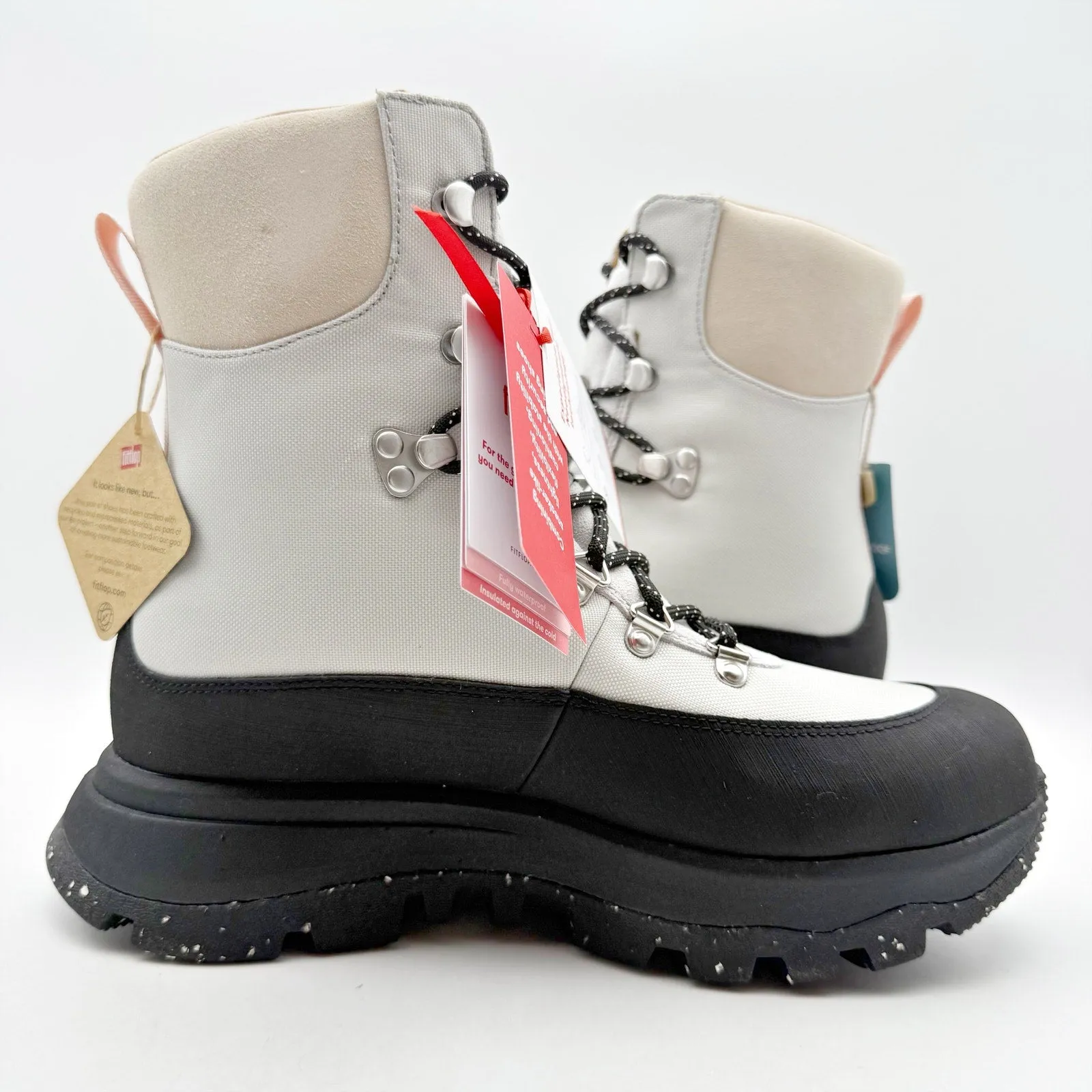 FitFlop Women NEO-D-HYKER E01 Walking Boot US 8 EU 39 White Black Waterproof NIB Rain Boots Snow Boots