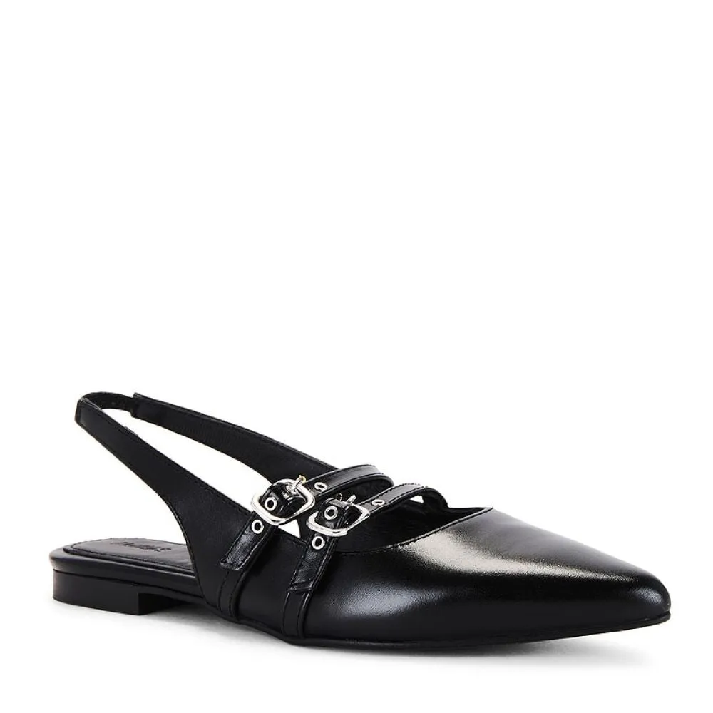 Alohas Women's Wren Leather Pumps in Black Wedge Penny Loafers