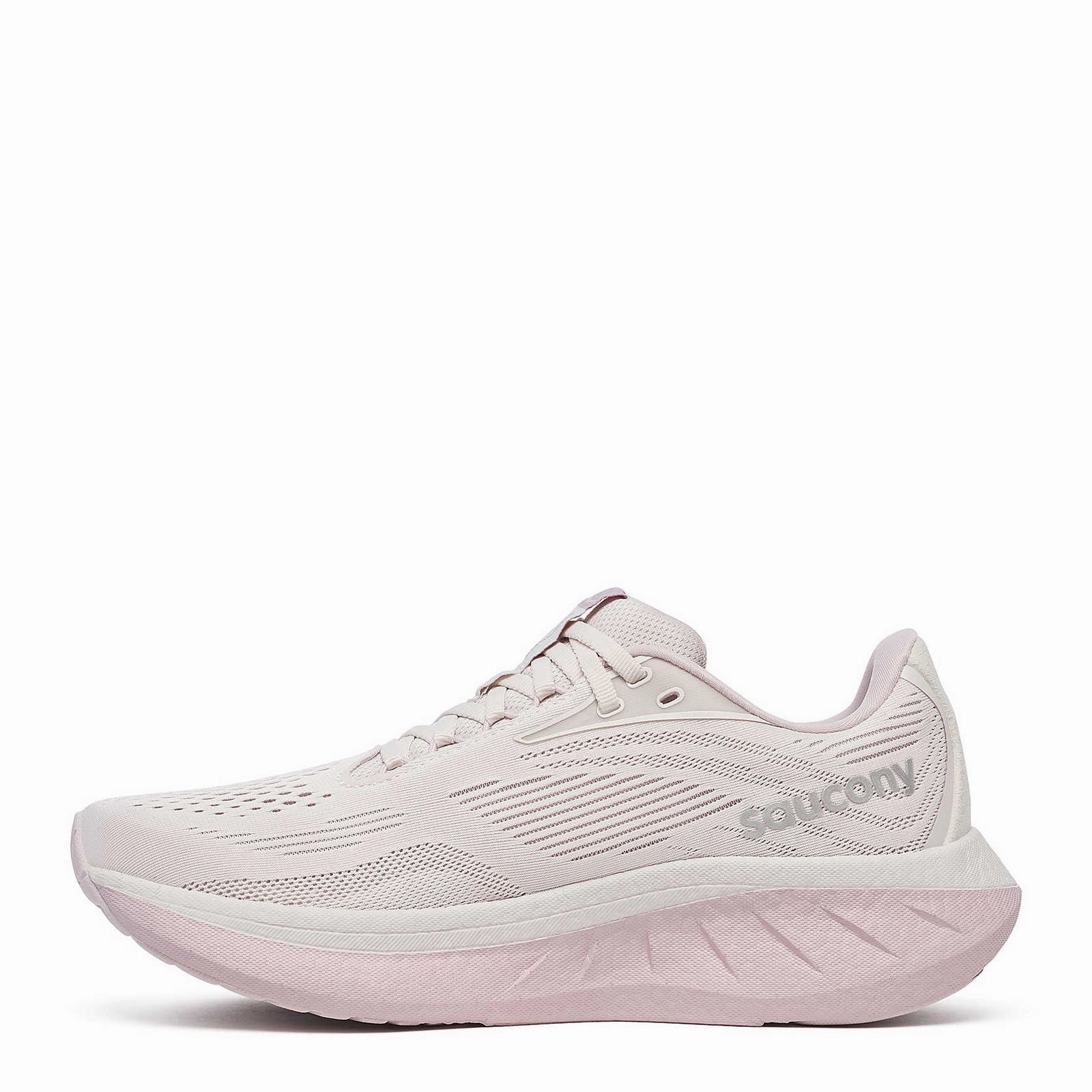 Women's Saucony, Ride 18 Running Shoe walking on trails