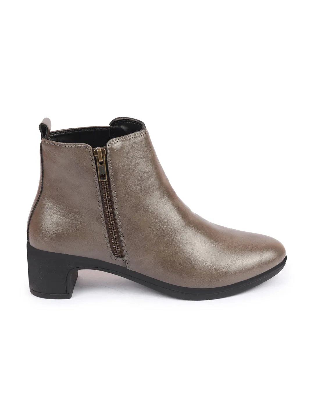 Women Grey Mid Top Flared Heel Side Zipper Winter Classic Boots Driller Work Boots