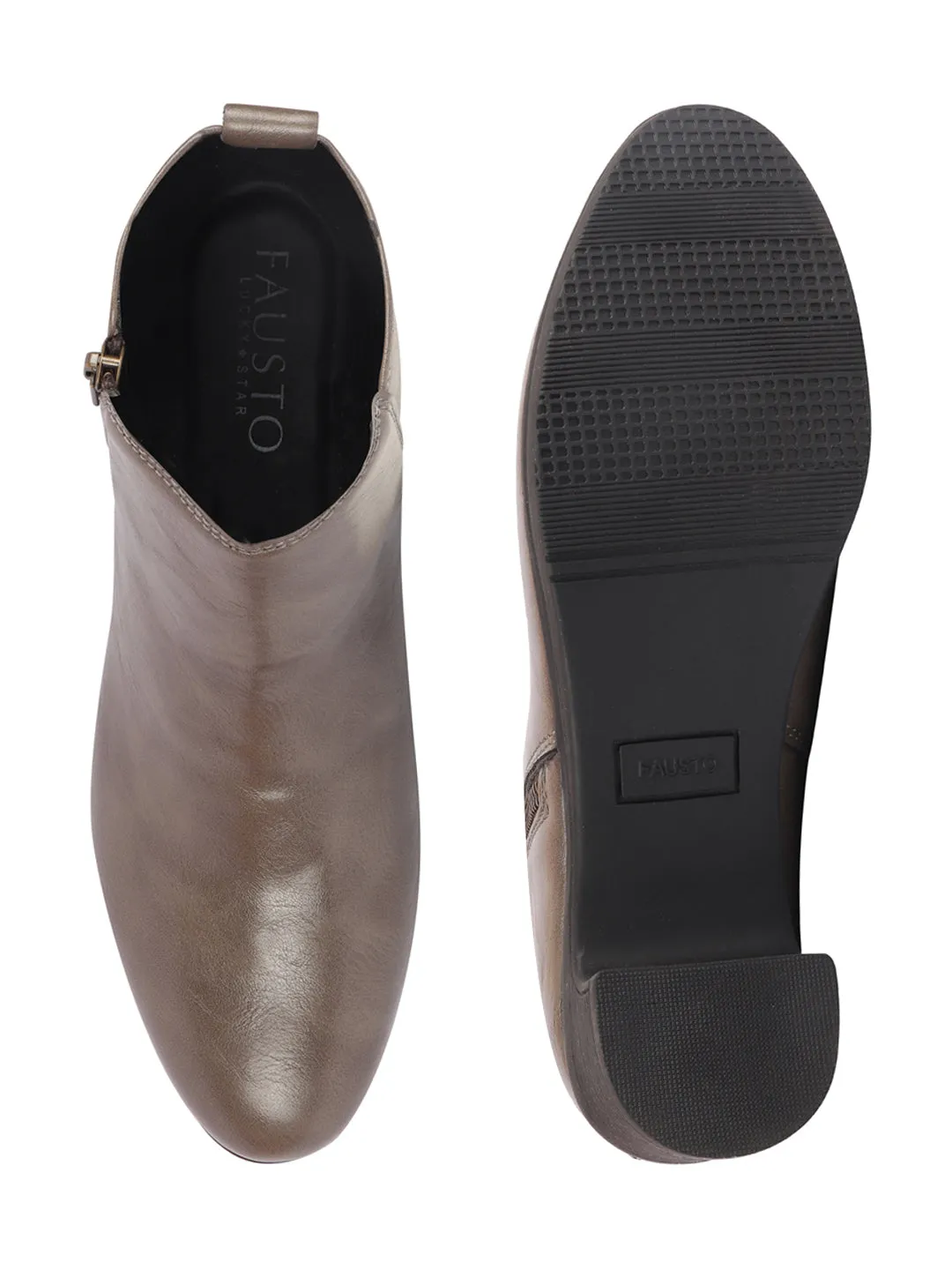 Women Grey Mid Top Flared Heel Side Zipper Winter Classic Boots Best Automotive Work Boots