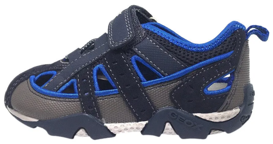 Geox Boy's Aragon Navy & Royal Blue Single Hook and Loop Strap Closed Toe with Bumper and Elastic Lace Sandal Asics Supersen Natural 80 Running Shoes