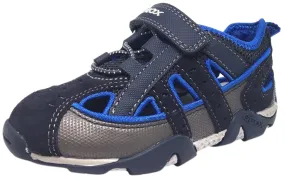 Geox Boy's Aragon Navy & Royal Blue Single Hook and Loop Strap Closed Toe with Bumper and Elastic Lace Sandal Asics Gel Shoes