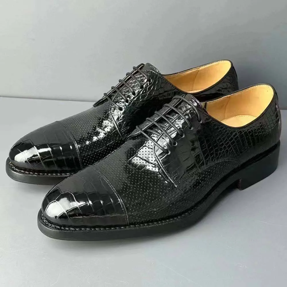 Crocodile Shoes Men Breathable Crocodile Leather Shoes Goodyear Formal Dress Shoes Male Office Party Wedding Shoes Soft Leather Dress Shoes