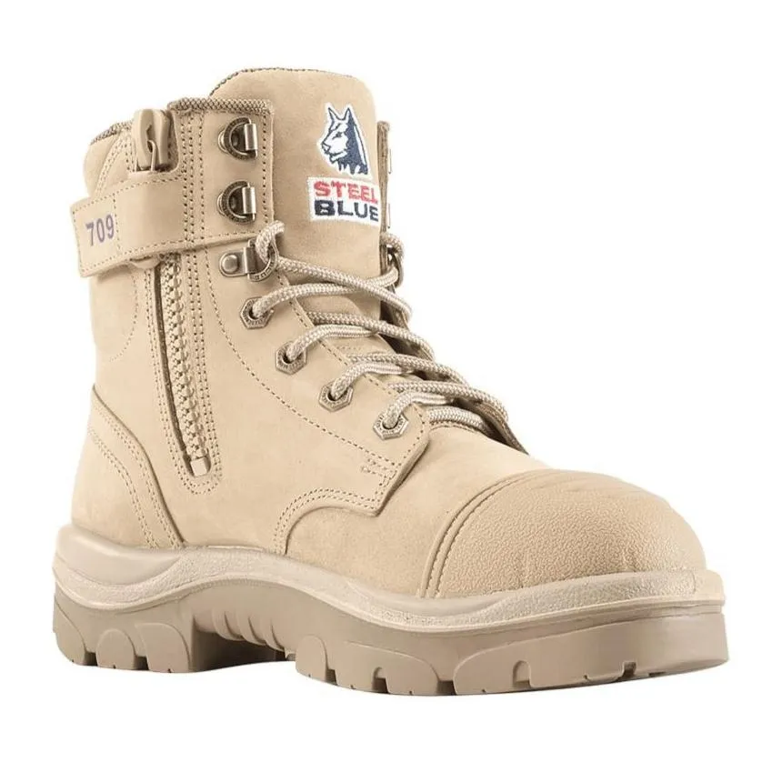 Steel Blue Sand Ladies Argyle Zip Sided Lace Up Steel Toe Cap Safety Boot With Scuff Cap (512709) (Pre-Order) Best Work Boots For Excavation