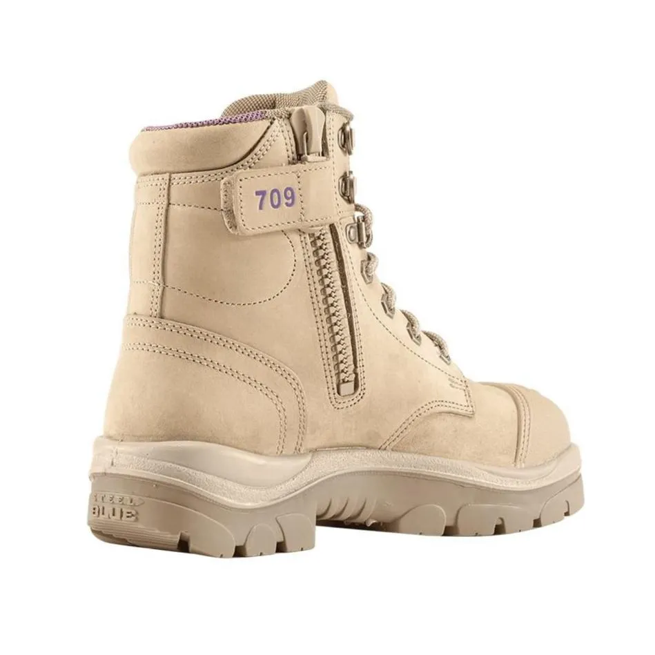 Steel Blue Sand Ladies Argyle Zip Sided Lace Up Steel Toe Cap Safety Boot With Scuff Cap (512709) (Pre-Order) Eee Width Work Boots