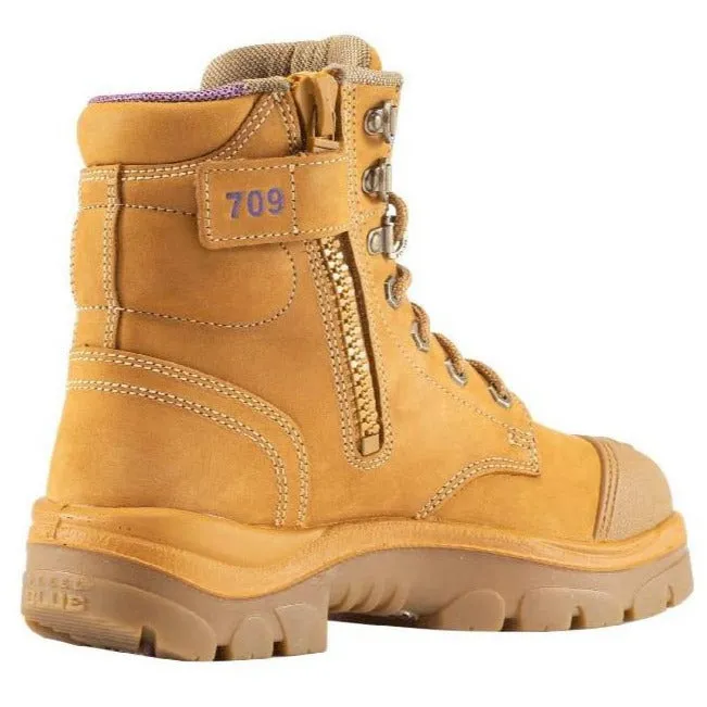 Steel Blue Wheat Ladies Argyle Zip Sided Lace Up Steel Toe Cap Safety Boot With Scuff Cap (512709) (Pre-Order) Comfortable Insulated Work Boots