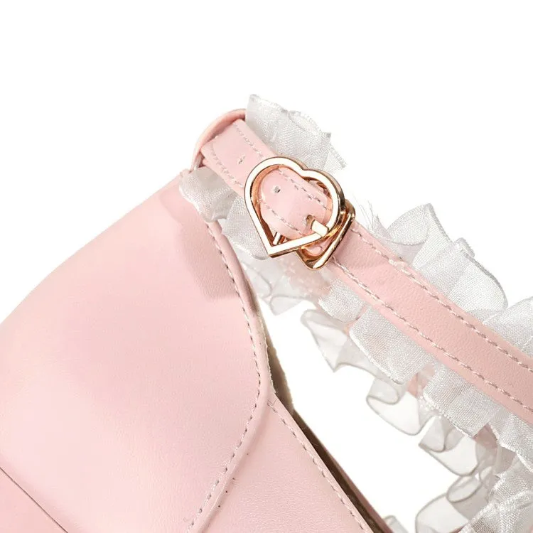 Women's Lace Bowtie Chunky Heel Platform Pumps High Heel Sandles