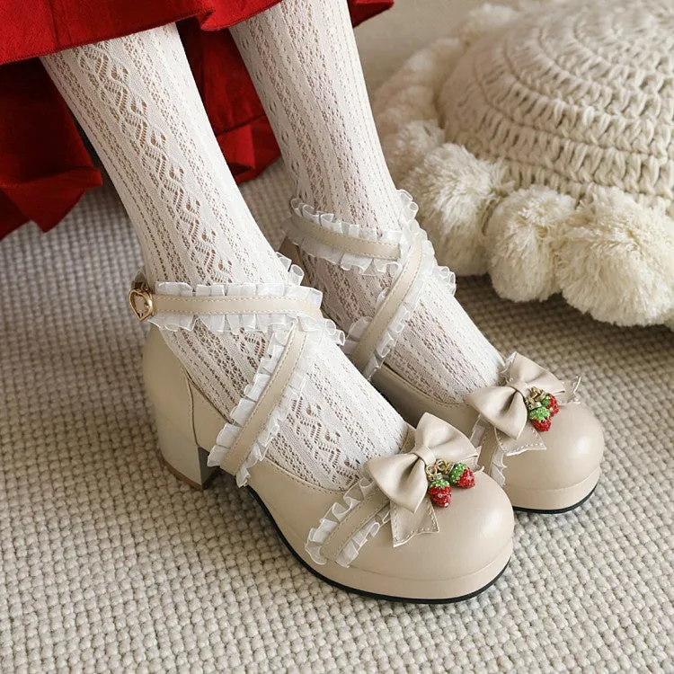 High Heels Vs Wedges Women's Lace Bowtie Chunky Heel Platform Pumps