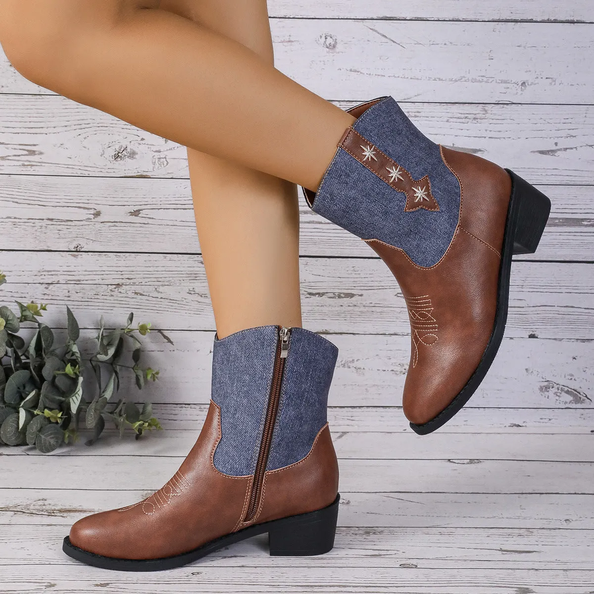 Step into Western Vibes with New Denim Patchwork Cowboy Boots for Women Kelsi Dagger Boots