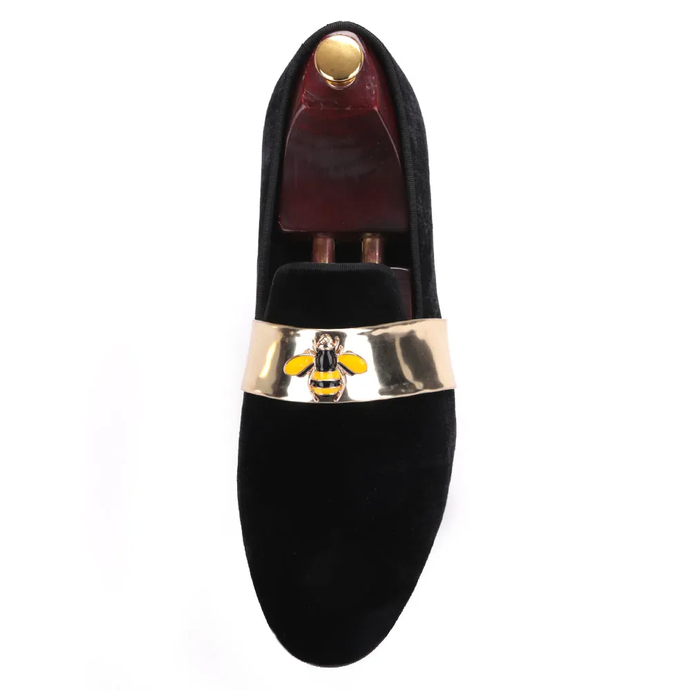 Loafers With A Buckle OneDrop Handmade Men Velvet Gold Patent Leather Bee Buckle Wedding Party Prom Loafers