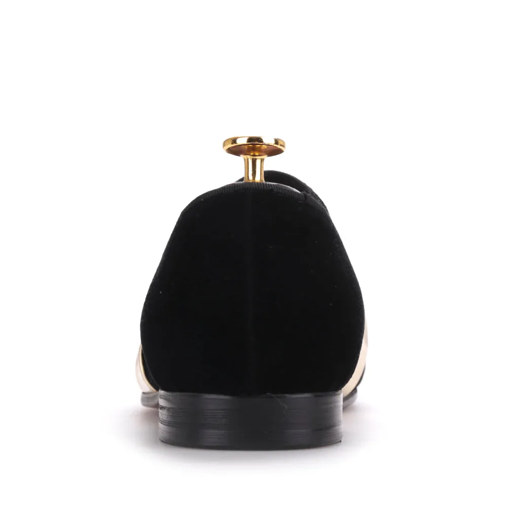 Dress Loafers OneDrop Handmade Men Velvet Gold Patent Leather Bee Buckle Wedding Party Prom Loafers