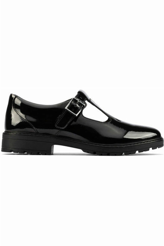 rubber Runway Step Clarks Dempster Bar Youth Black Patent school shoe