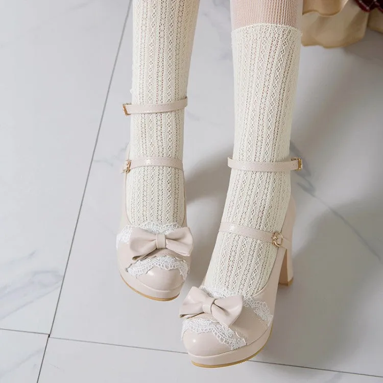Women's Mary Jane Bow High Heels Platform Pumps High Heel Emoji