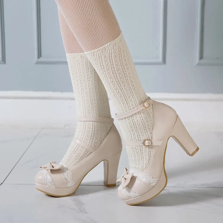 Women's Mary Jane Bow High Heels Platform Pumps 20cm High Heel Shoes
