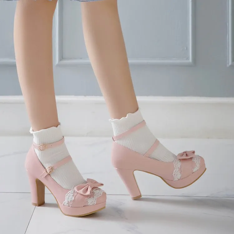 Women's Mary Jane Bow High Heels Platform Pumps High Heeled Shoes Images