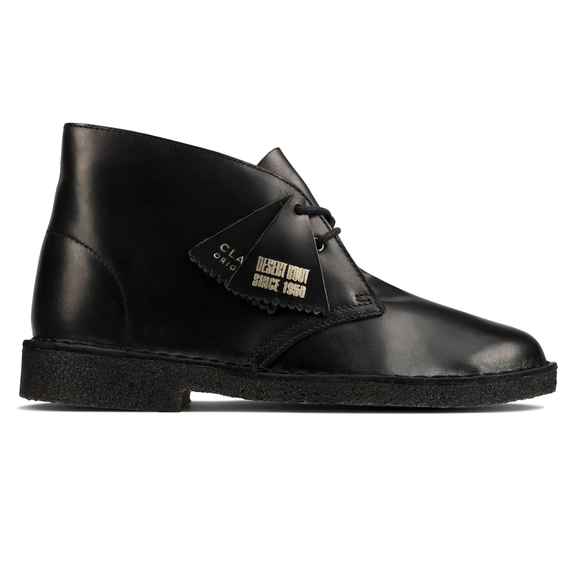 Clarks Originals New Desert Boot - Polished Black Comfort Tongue