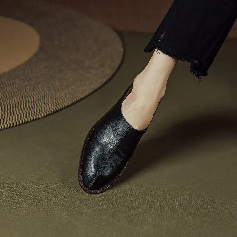 Polish Slippers Purpdrank - Low Heels Mules Women Pumps High Quality Genuine Leather Retro Slippers Office Ladies Casual Shoes Woman Spring Summer Sandals