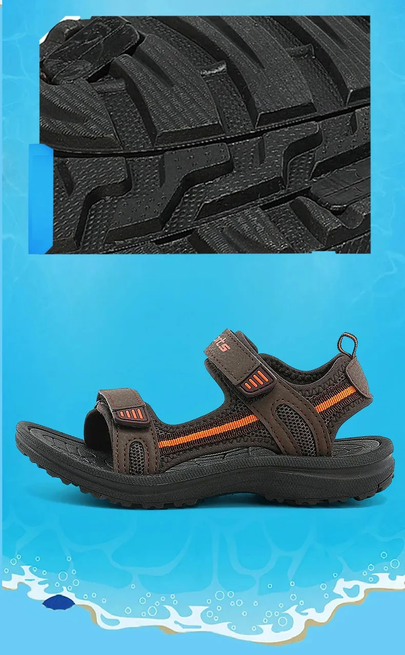 Summer Beach Water Children Sandals Fashion Shoes Lightweight Non-slip Soft Bottom Shading Leather Boys Comfortable Asics Shoes For Standing All Day