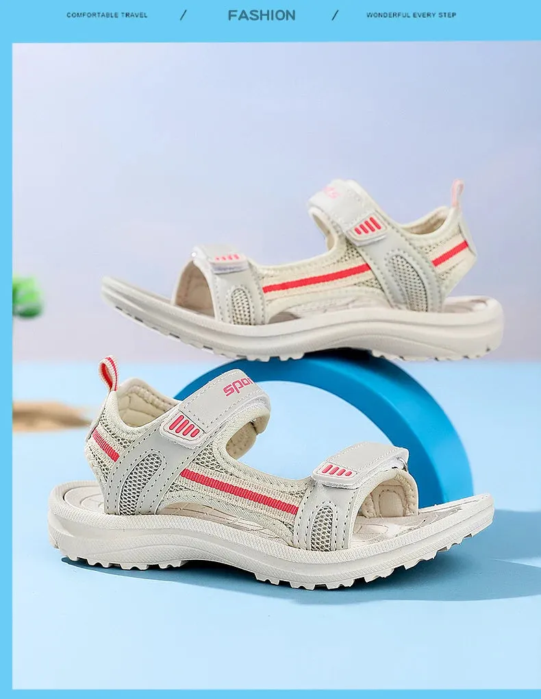Summer Beach Water Children Sandals Fashion Shoes Lightweight Non-slip Soft Bottom Shading Leather Boys Comfortable Asics Running Shoes Plantar Fasciitis