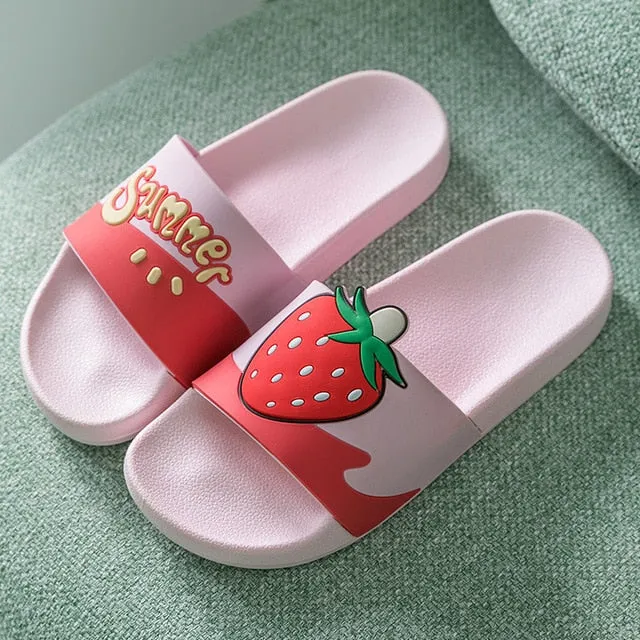 Comfortable Slides/sandals Summer Cartoon Fruit Home Women Slippers PVC Bathroom Non-slip House Slides Male Women Flat Shoes Summer Avocado Slippers