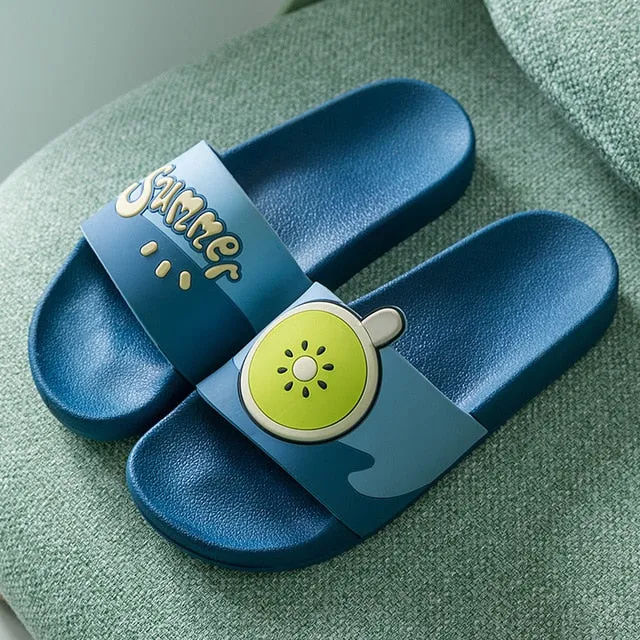 Summer Cartoon Fruit Home Women Slippers PVC Bathroom Non-slip House Slides Male Women Flat Shoes Summer Avocado Slippers