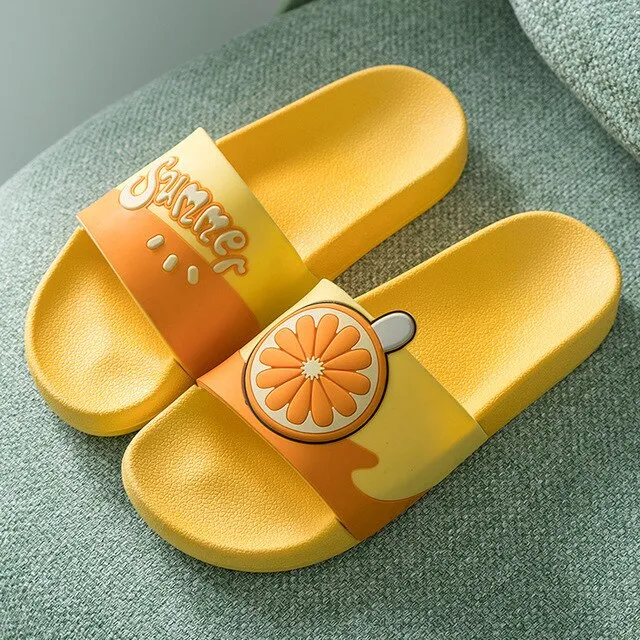 Leather Soles For Knitted Slippers Summer Cartoon Fruit Home Women Slippers PVC Bathroom Non-slip House Slides Male Women Flat Shoes Summer Avocado Slippers