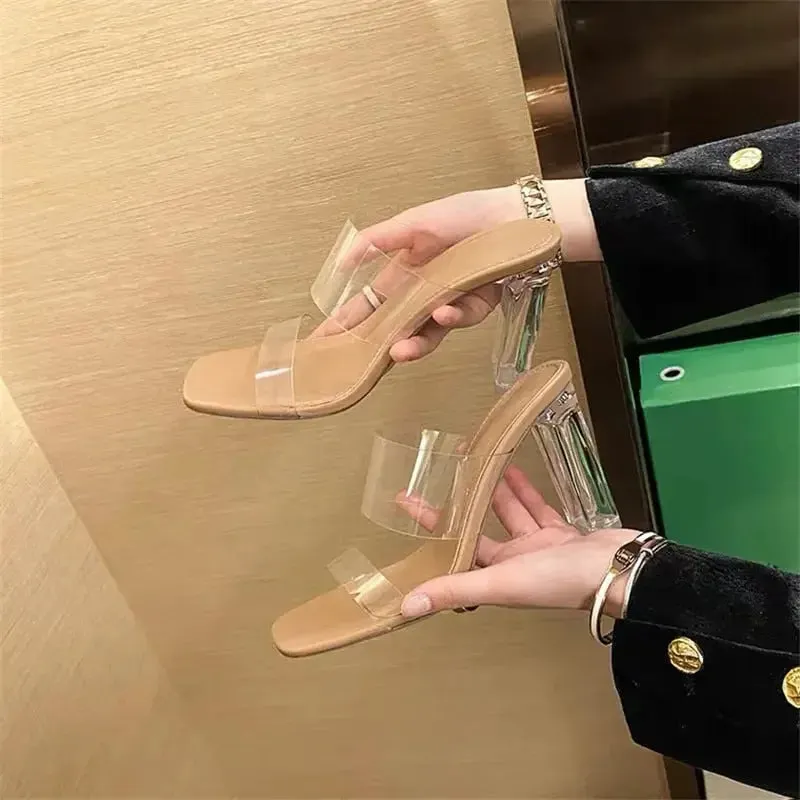 Slippers Moccasins Summer Women Pumps Sandals PVC Jelly Slippers Open Toe High Heels Women Transparent Perspex Slippers Shoes Heel Clear Sandals