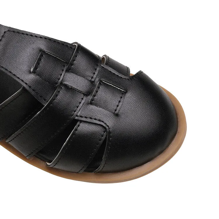 Leather Shoes Women's's Lolita Round Toe Hollow Out Flat Sandals