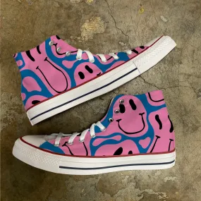 Trippy Purple Blue Smiley Face Rave Trip Festival Melting Asics Dad Shoe