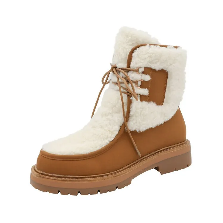 Women Snow Boots Wenkouban  fashion inspo   NEW Winter Boots Women Split Leather Shoes for Women Round Toe Chunky Heel Women Boots Platform Snow Boots Warm Plush Boots