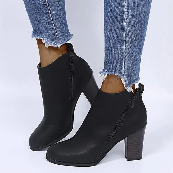 Cheap Adidas Shoe Women's Stylish Side Zipper Block Heel Ankle Boots 26790108S