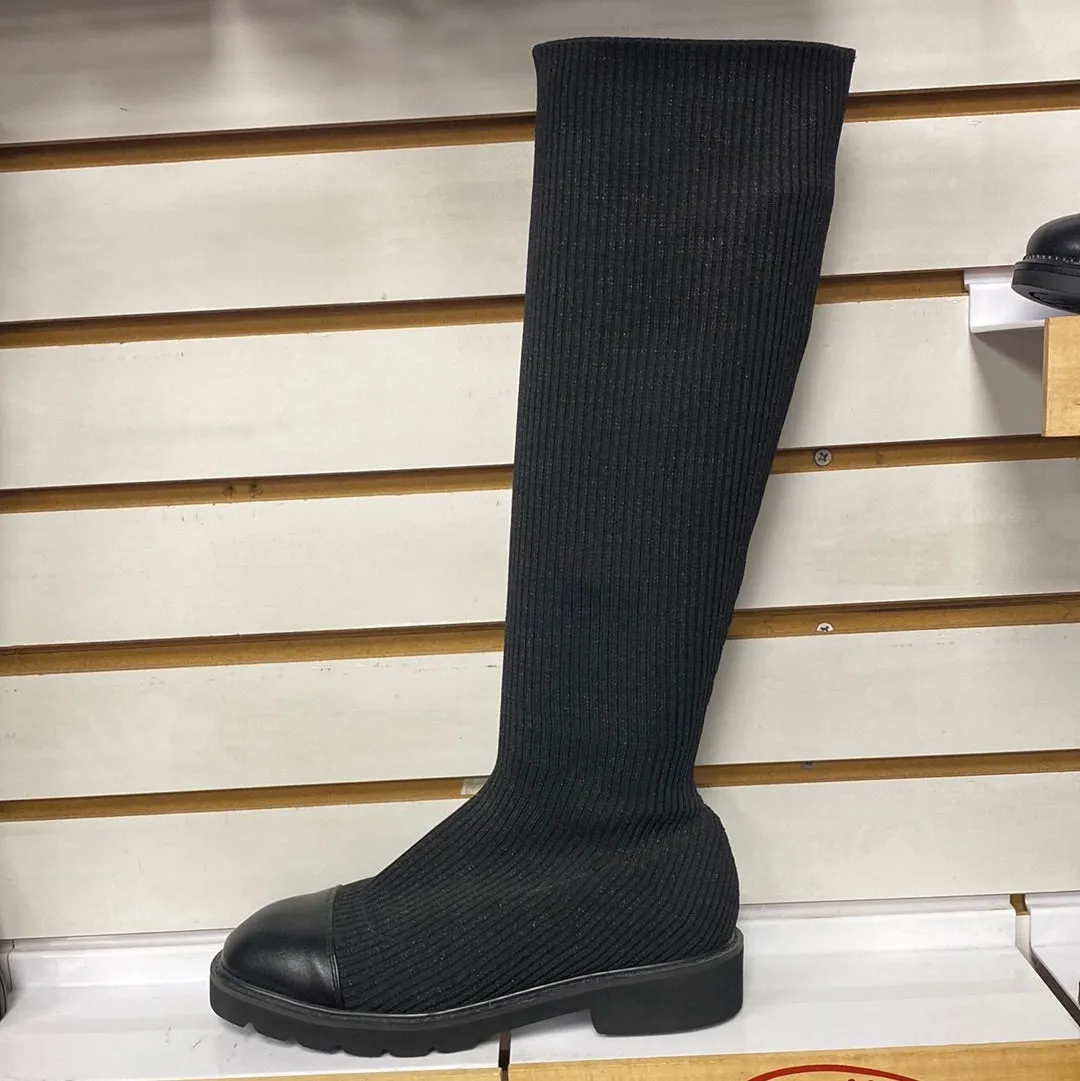 Coach Cheetah Rain Boots SALE FW22 Lolit GF2105 Black Glitter Knitted Sock Thick Bottom Boot