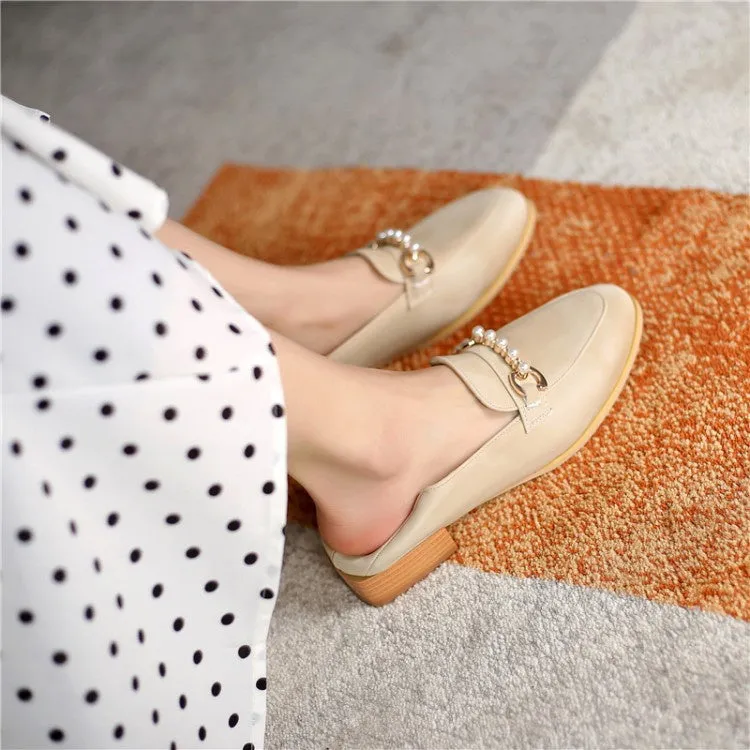 Women's Metal Pearl Low Heel Chunky Pumps High Heel Shoes Size 12