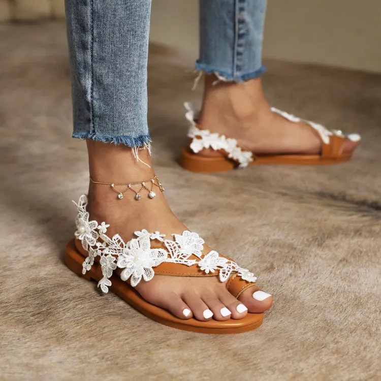 Best Running Shoes For Flat Feet And Overweight Women's Flip Flops Lace Flora Hollow Out Flat Sandals