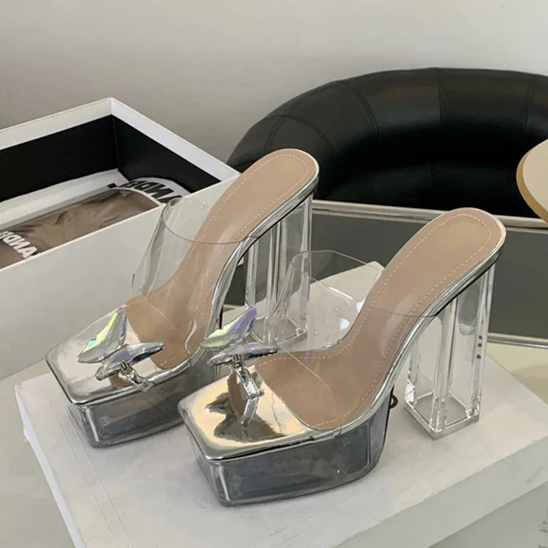 Asics Footy Shoes Fashion Clear band Platform High Heel sandals